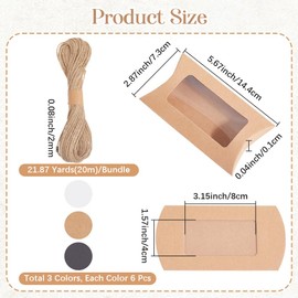 Beebeecraft 30Pcs Paper Pillow Candy Box 3 Colors Pillow Packaging Box with Clear Window and Jute Twines for Bakery Candy Chocolate Jewelry Display Wedding Party Favor