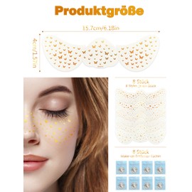 Donluhu 8 Muster von Glitzer Sommersprossen Tattoo Aufklebern mit 8 Tüchern zum Abschminken, wasserdichtes Design mit Goldfolie, Make-up für die Feiertagsparty