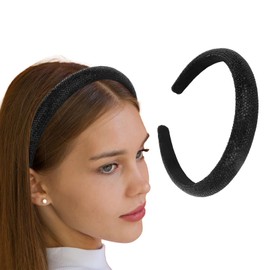 Amariver Black Rhinestones Headband for Women Sparkly Glitter Hair Band 1 Inch Beaded Headband for Girls Bling Jeweled Hair Hoops Stylish Hair Accessories for Women Girls