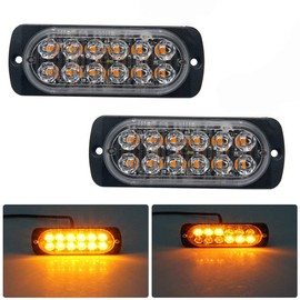 MASO Emergency Strobe Lights for Trucks, Amber Recovery Car 12 LEDs Lighting Bar Orange Grill Breakdown Flashing 12/24V Pack of 4