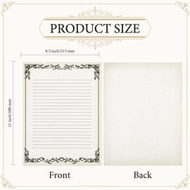 Sabary 200 Sheets Lined Stationary Writing Paper 8.5 x 11 Inch Fancy Vintage Stationery Letters Paper Lined Antique Retro Sheets for Letters Invitations Resume(Black)