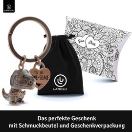 LANOLU Keyring Dinosaur Mini Rex, Lucky Charm Keyring Partner and for Best Friend, Couple Gift Friend Made of Metal, Vintage copper