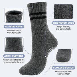 HYCLES 3 Pairs Non Slip Yoga Pilates Grip Socks for Women Anti Slip Socks with Stripe for Ballet, Dance, Hospital, Home, Workout, Fitness, Running M