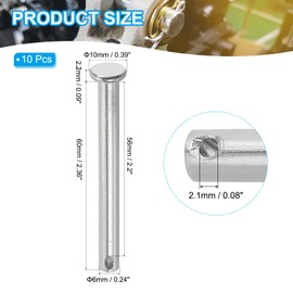 PATIKIL 6 x 60 mm Single Hole Clevis Pins, 10 Pcs 304 Stainless Steel Flat Head Pin for Hitch Pin Lock Link Hinge Systems, Silver