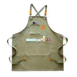 ursapela Work Aprons for Men Women with Pockets Kitchen Chef Apron Cross Back Heavy-Duty Tool Craft Cooking Bib Cotton Canvas