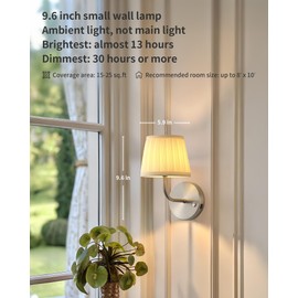 PUSU LED Cordless Nickel Small Wall Sconces Set of 2, Rechargeable 5200mAh Battery Operated Fabric Wall Lamp with Remote, Lighting for Living Room, Bedroom, Hallway, Bathroom, Stairs, Kitchen, Cabinet