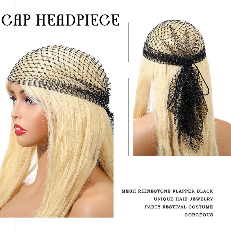 Fdesigner Cadena de malla vintage negra única para la cabeza