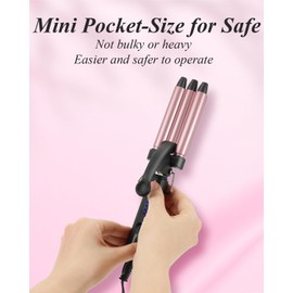 Mini Hair Crimper 4 Temperature Adjustable, 1/2 Inch Small 3 Barrel Curling Iron Hair Waver Dual Voltage Travel Size, Tiny Crimper Hair Tool Create Natural Tight Beachy Waves (Rose Pink)