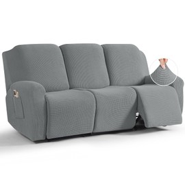 TAOCOCO Recliner Sofa Covers 8-Pieces Stretch Large Couch Covers for 3 Seats Reclining Slipcovers Soft Jacquard Pattern Furniture Protector (Dusty Grey)