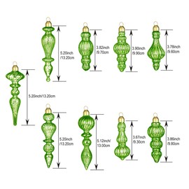 Glass Christmas Ball Drop Finial Ornaments Holiday Trees Wreaths & Garland Decor Green Color (9 Pieces)