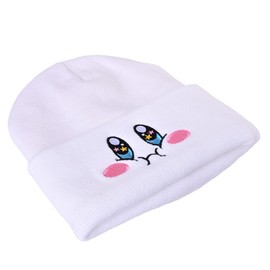 Kirby Satin Lined Knit Beanie Cute Anime Hat with Embroidered Face, Acrylic with Silk Lining for Women & Men (US, Alpha, One Size, Medium, White)