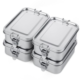 QTLCOHD 4 Pack 850ml Stainless Steel Lunch Box for Adults, 29oz Metal Bento Box with 2 Compartments, Leak-Proof Lunch Container with Lockable Clips, Metal Food Storage for Travel, Work