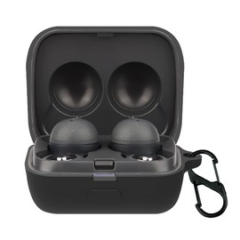 QWYJ for Sony LinkBuds WF-L900 Case Carcsa Protectora de Silicona, para Sony LinkBuds WF-L900 Funda de Carga Portátil con Mosquetón Llavero Anti-perdida (Negro)