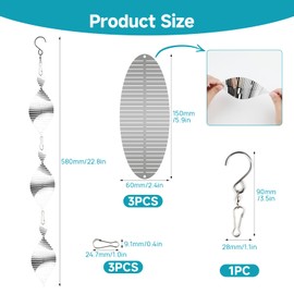 AHRLIC Stainless Steel Wind Spinner, 3D Hanging Fishbone Wind Chime, Outside Outdoor Garden Decor, Bird Scare Discs Set,Hanging Wind Chime Twister to Scare Birds Away from Yard Garden Farm