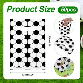 PEUTIER 50pcs Soccer Gift Bags, Plastic Soccer Party Bags Sport Candy Goodie Snack Treat Bags Present Bag Football Pouch Party Theme Favor Decor Supplies for Kids Teens Games Sports Events Decorations