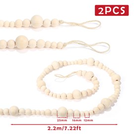 GWHOLE 2pcs Wooden Beads Garland Christmas Xmas Tree Farmhouse Mantle Decor Natural Wood Beaded Garland for Christmas Holiday Party Decoration Farmhouse Rustic Wooden Beads Garland Decors, 7.2ft