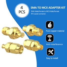 SMA to MCX Connectors Kit Coaxial Adapter Male to Female for WiFi Antenna/Networks/WiFi Router/Coaxial Cable Gold-Plated MCX to SMA Coax Adapter Kit 4 Pack