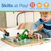 Melissa & Doug 17-Piece Wooden Take-Along Tabletop Railroad, 3 Trains,