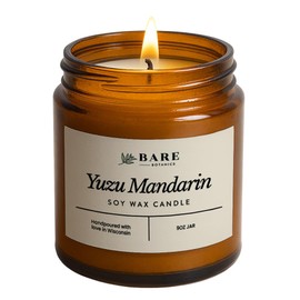 Bare Botanics Yuzu Mandarin Scented Soy Candle - Premium, Non-Toxic Candle in 9 oz Jar - 100% Natural Soy Wax & Plant-Based Fragrance Oils, Naturally-Scented - Handpoured in WI - 40 Hrs Long Burning