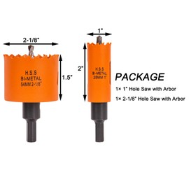 VIKITON Door Lock Hole Saw Kit, with 1 inch & 2-1/8 inch Bimetal Hole Saw, for Drilling Wood and Metal Door, Installing Deadbolt and Knob, Orange