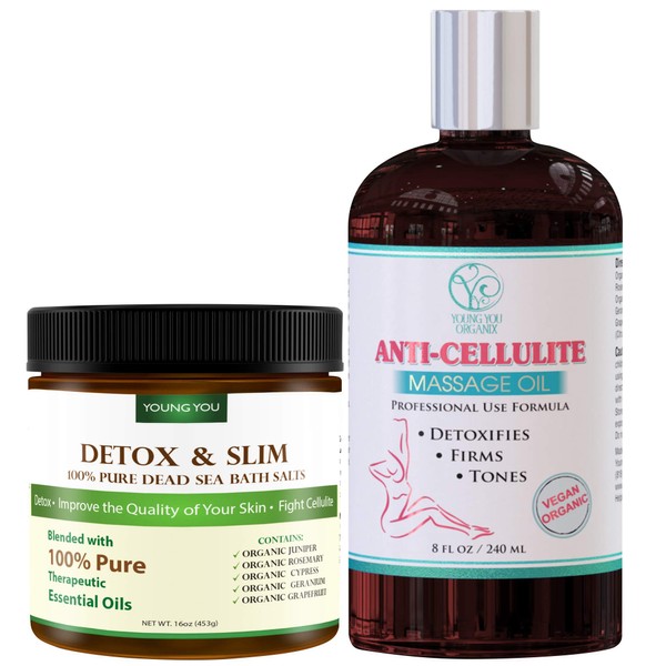 Dead Sea Mineral Bath Salts Natural Body Detox Plus Anti-Aging Body Oil,Skin Tightening Natural Cellulite Treatment Smooth Skin Massage Oil