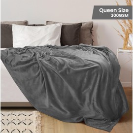 Utopia Bedding Fleece Blanket Queen Size Grey 300GSM Luxury Anti-Static Fuzzy Soft Microfiber Bed Blanket (90x90 Inch)