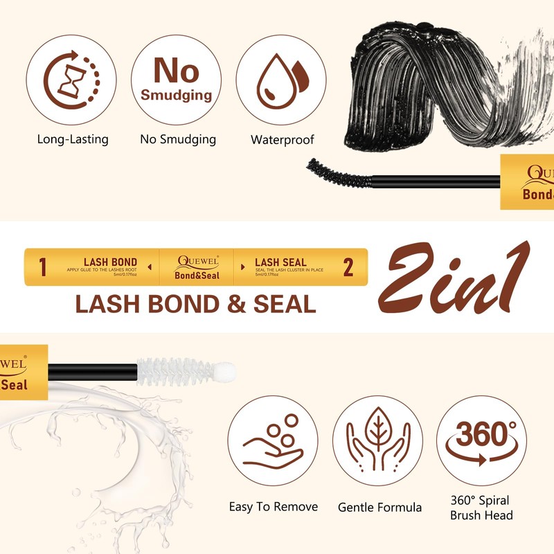 QUEWEL DIY Lash-Extensions Kit MIX10-18mm Lash-Clusters with Bond&Seal Super Hold,