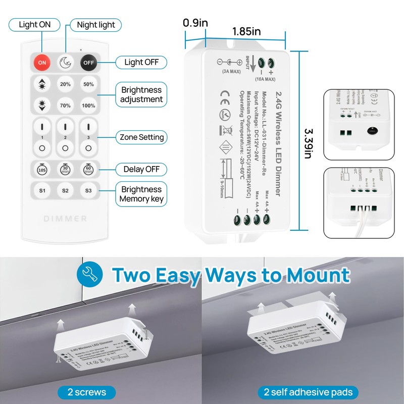 Litever LED Dimmer with Remote, DC12V/DC24V, for Litever Under Cabinet