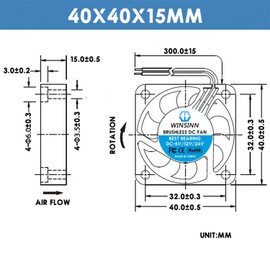 WINSINN DC 40mm Fan 12V 4015 Dual Ball Bearing Brushless Cooling 40x15mm 2PIN (Pack of 2Pcs)