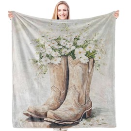 HIWX Boho Western Blanket, Boho Western Floral Boots Cowgirl Throw Blanket for Home Bedroom Room Couch Bed Decor, Cowgirl Gifts for Women, 50x60 Inches