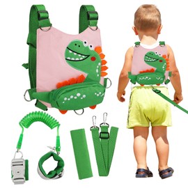 Children's Safety Lead, Zhiwei Children's Running Harness 4-in-1 Set, Cute Dinosaur Backpack, Anti-Lost Belt Wrist Lead, Anti-lost Harness for Outdoor (Pink)