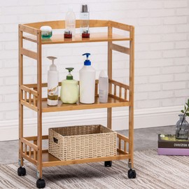 Mobile Storage Cart, 3-Tier Industrial Serving Kitchen Utility Cart Storage Shelf Rack with Wheels, Rolling Trolley SPA Cart Beauty Salon Storage Organizer, for Kitchen, Bathroom, Nail Shop