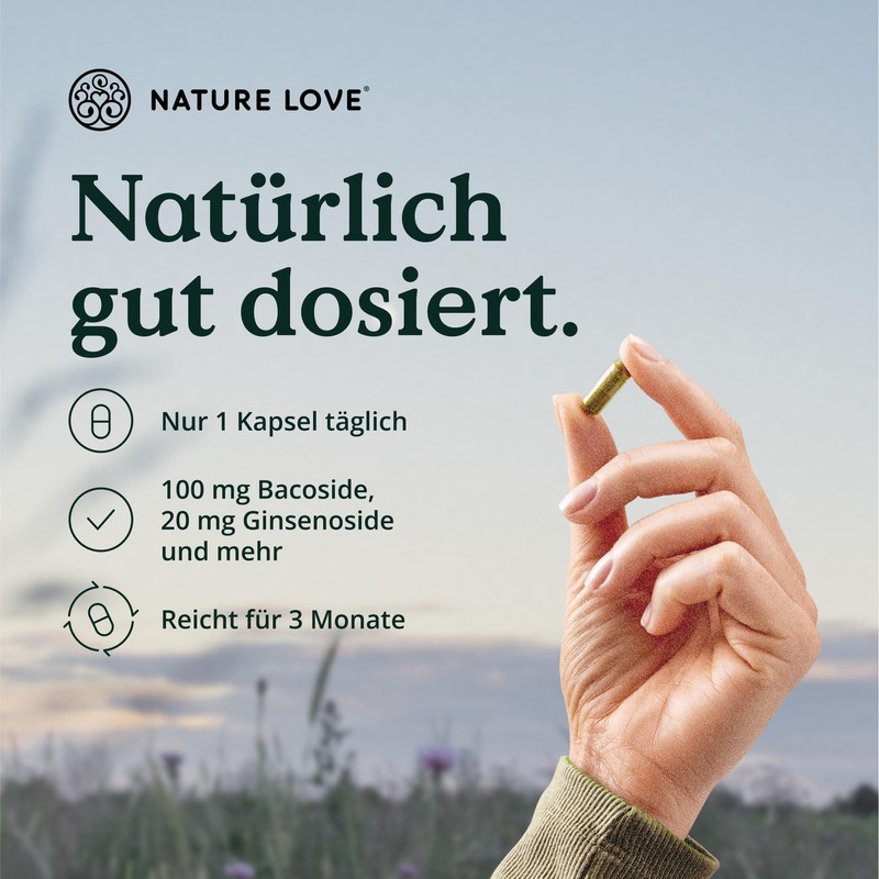 NATURE LOVE® Focus - 90 Capsules - With Ginseng, Ginkgo,