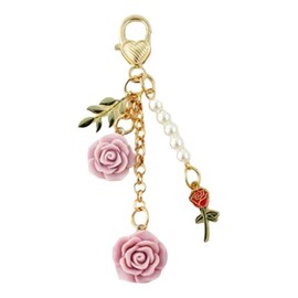 GrandslamEX Rose Charm Key Ring with Microfiber Cloth Backpack Key Ring Fashion Bag Charm Sweet Cool Key Chain Camellia Korean Cute Smartphone, purple