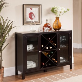 Kings Brand Furniture Wine Bar Cabinet for Liquor and Coffee Buffet, Sideboard with Storage Shelves for Dining Living Room Kitchen, Espresso