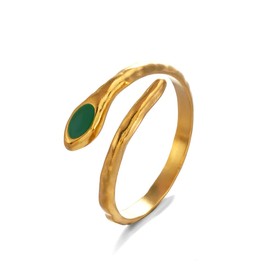 Snake Ring Adjustable Gold Vintage Retro Serpent Open Rings Vintage Snake Rings with Green Eyes Snake Adjustable Ring Dainty Serpent Open Retro Jewellery Gift for Women Men, Stainless Steel, No