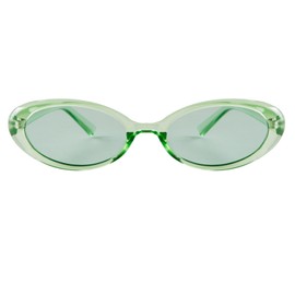 Laurinny 90s Retro Sunglasses for Women Men Small Slim Retro Oval Sunglasses Glasses, Green/Light Green