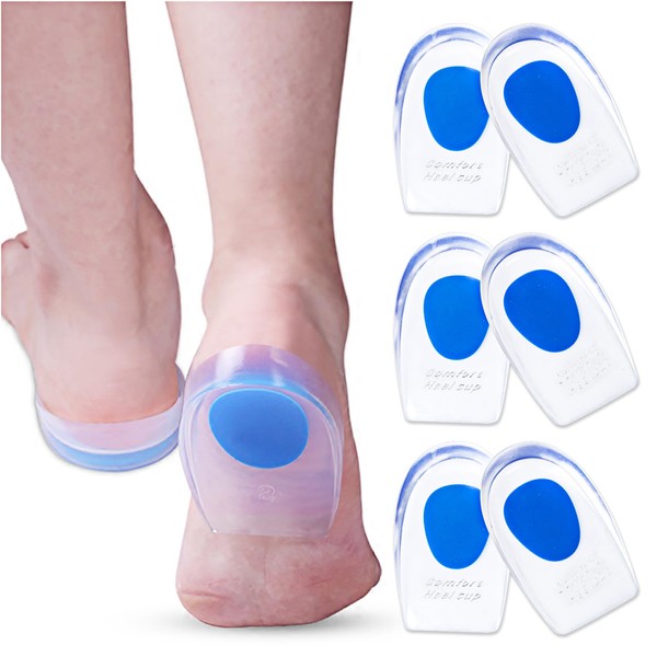 3 Pair Gel Heel Cups Plantar Fasciitis Inserts - Silicone
