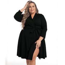 SUFEINI Plus Size Maternity Robe and Matching Baby Swaddle Blanket Set, Mommy Robe with Receiving Blanket Girls Boys Sleepwear (US, Alpha, 3X-Large, Plus, Regular, PZC10 Black)