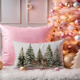 AOFANGGO Christmas Pillow Covers 12x20 Inch Winter Forests Throw Pillow Cover Xmas Pine Trees Woods Holiday Pillowcase Decorations for Living Room Farmhouse Cushion Case Rectangle