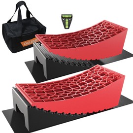 OULEME RV Leveling Blocks, Camper Leveler System 2 Packs for Dual Axle Tandem Wheel Travel Trailer, Include 2 Curved Leveler Ramp, 2 Chock, 2 Rubber Mat, 1 T Bubble Level, 1 Carry Bag