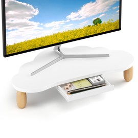 AFOOYO Monitor Stand Riser,Cloud-Shaped Sturdy Wood Computer Monitor Riser Wirh Drawer, Monitor Stand Riser, Multi-Purpose Desktop Organizer Riser for Computer,Laptop,Printer,TV,White