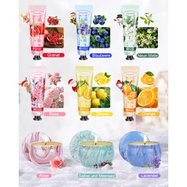 Hand Cream Set, 6 Pack Mini Hand Cream, 3 Pack Scented Candles with Christmas Socks for Women Gift Set, Small Gift Set, Hand Cream for Cracked Hands, Stress Relief, Relaxing, Christmas
