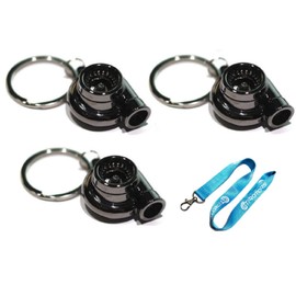 3-Pack Black Chrome Gunmetal Spinning Turbo Metal Keychain + Free Lanyard Bonus