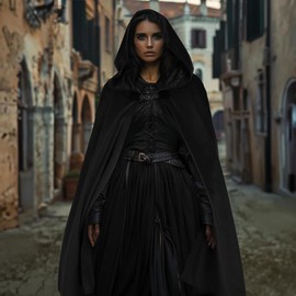 JPXH Medieval Cloak with Hood JPXH Renaissance Hooded Cape for Men and Women - Color: brown, size: One Size