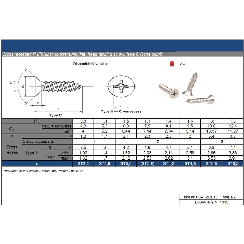 2.9mm x 25mm Self Tapping Screws, Multi-Purpose Screws, 316 Marine