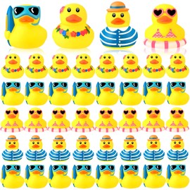 Honoson 24 Pcs Summer Beach Rubber Duckies Bulk Mini Rubber Duck Bath Toys Float Bathtub Ducky Cute Squeaky Rubber Ducky for Classroom Carnival Summer Birthday Baby Shower Party Favor