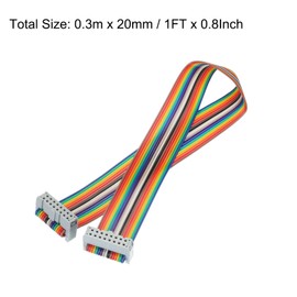 MECCANIXITY 2 Pcs 16 Pin Flat Rainbow Ribbon Cable FC/FC Female Connector 1FT 2.54mm Pitch Breadboard Jumper Wires for Electronic Projects