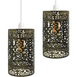 DC VOLTAGE 2 Pack of Industrial Style Metal Drum Cage Easy Fit Wire cage Lampshade for Indoor Pendant Lights Lights Shade for Dining Room Bedroom Loft Hallway (Brushed Brass 2 Pack)