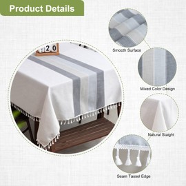 SUNBEAUTY Grey Table Cloths Rectangular Cotton Linen Table Cloth Wipeable Elegant Table Cover 140x200 cm with Tassel Fringe Decoration for Kitchen Dining Table - 55 x 78 inch